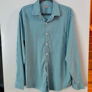 Men”s Cole Haan Blue-Green Gingham Casual Wrinkle-Free Shirt